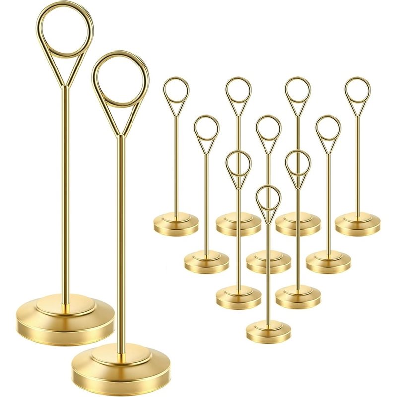 Table Number Gold - 【A92P!】頑丈な写真ホルダー、転倒防止ベース付き-12個入りゴールド、テーブル番号ホルダー、高さ6インチの席札ホルダー