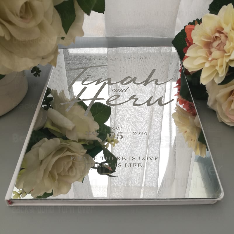 Wedding Supply List - パーソナライズされた結婚式のゲストブック素朴な鏡面彫刻カリグラフィー日付入り代替ブランクギフト G025