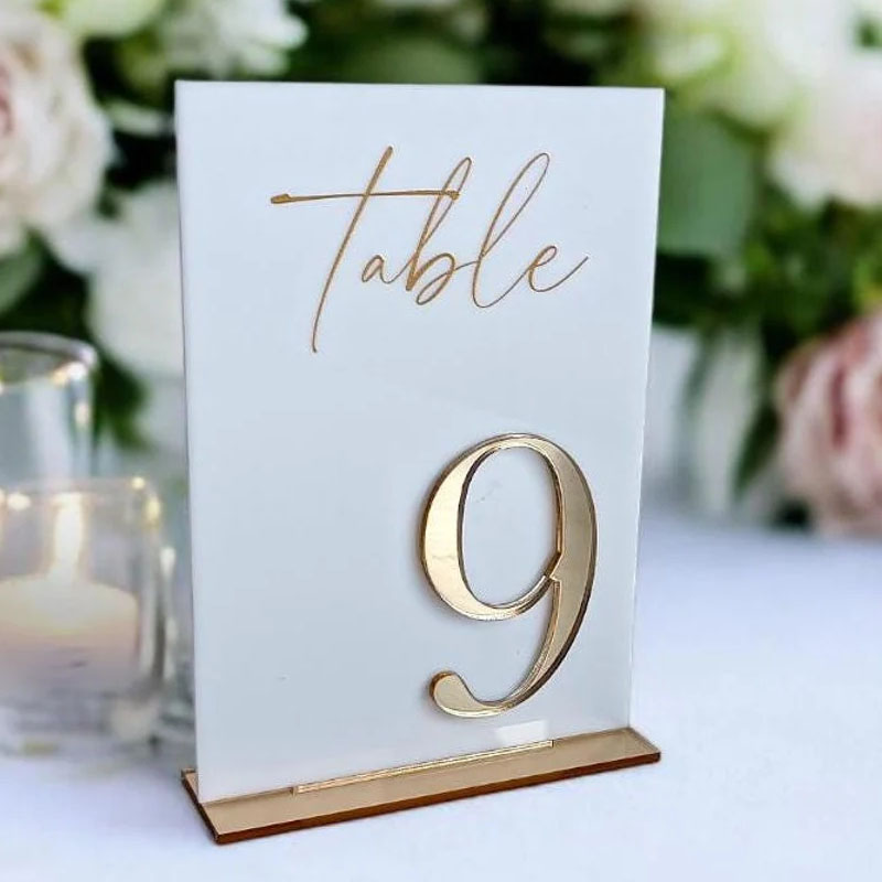 Table Number Gold - 結婚式のテーブル番号（セレモニーとレセプション用） ゴールドテーブル番号 テーブルフラワーセンターピース アクリルテーブル番号