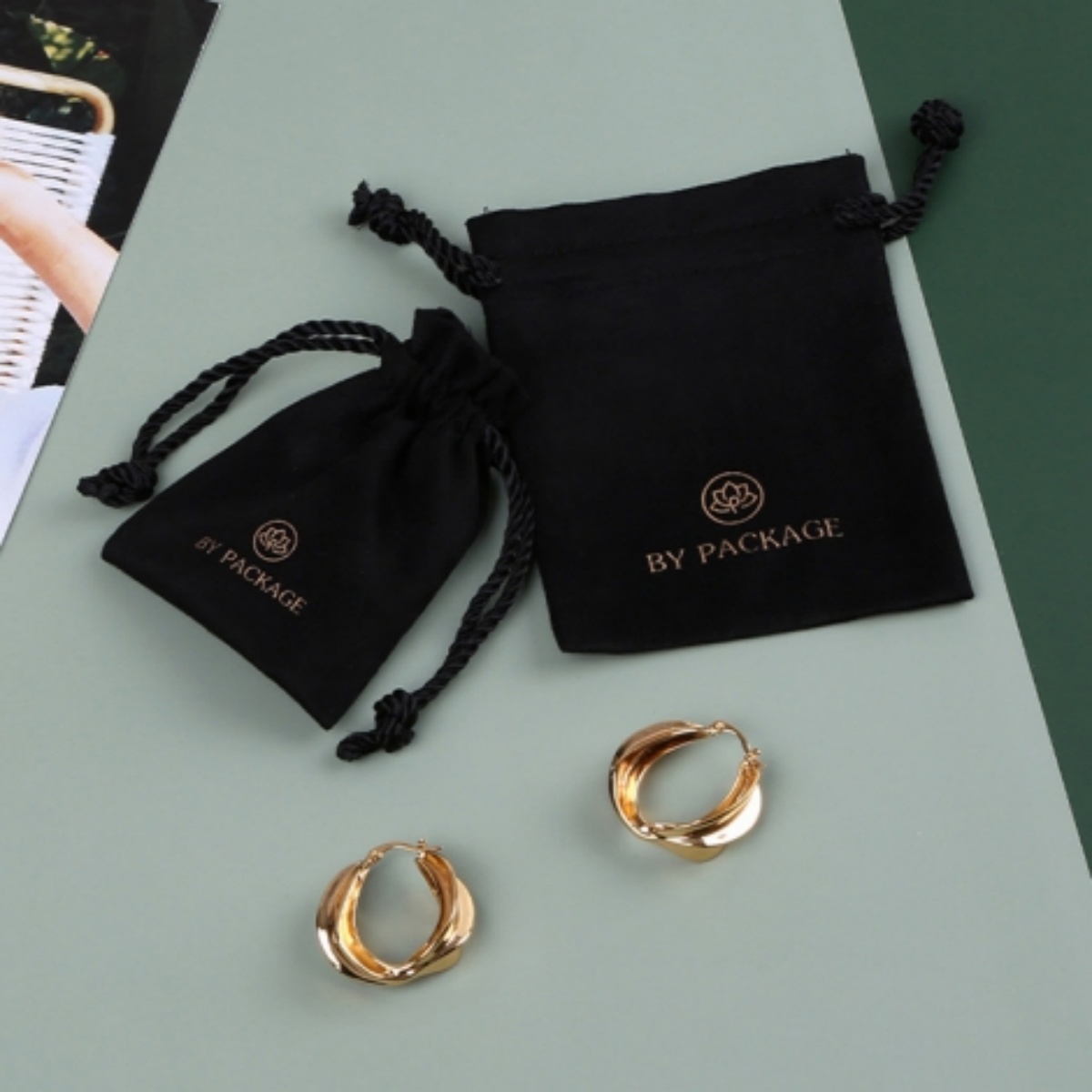 Wedding Package Gold - 50 個ブラックベルベットタロット収納袋ミニ巾着パッケージ魔女占いクリスタルポーチバッグサイコロホルダーボードゲームゴールド