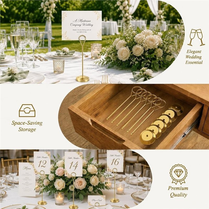 【A92P!】頑丈な写真ホルダー、転倒防止ベース付き-12個 - Table Number Gold のレビューと価格