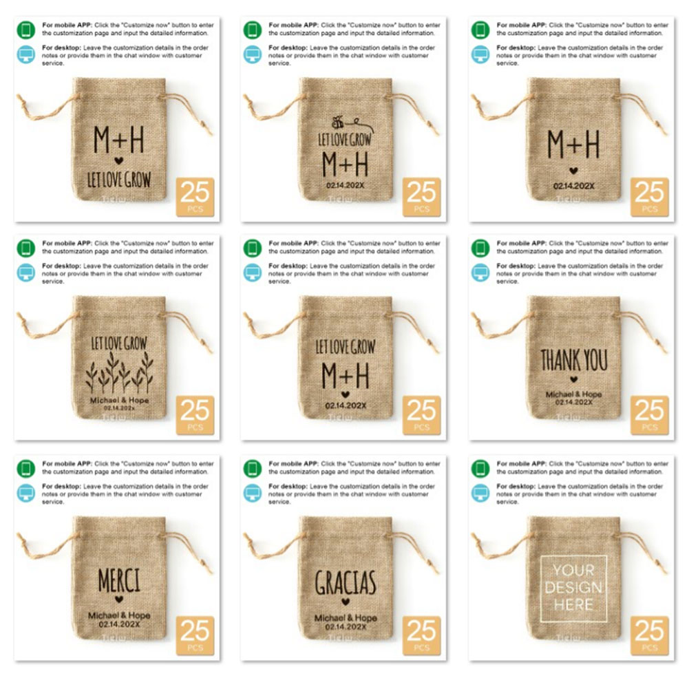 25個 - パーソナライズされた黄麻布の結婚式の記念品バッグ - Wedding Supply List のレビューと価格