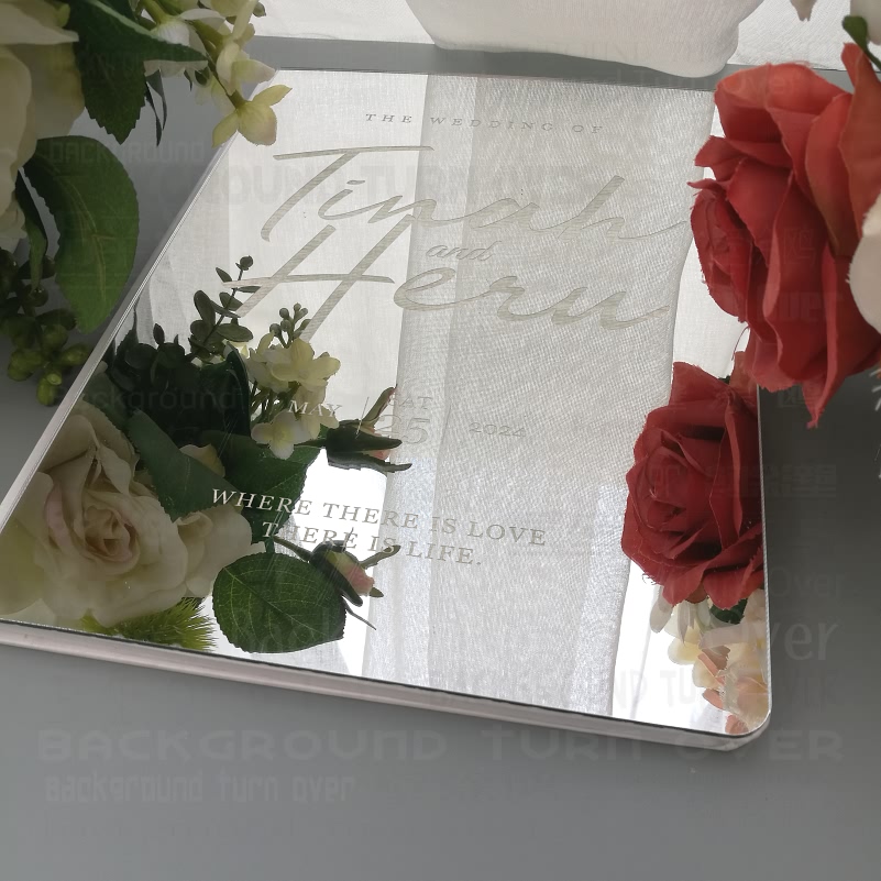 パーソナライズされた結婚式のゲストブック素朴な鏡面彫刻カリグ - Wedding Supply List のレビューと価格