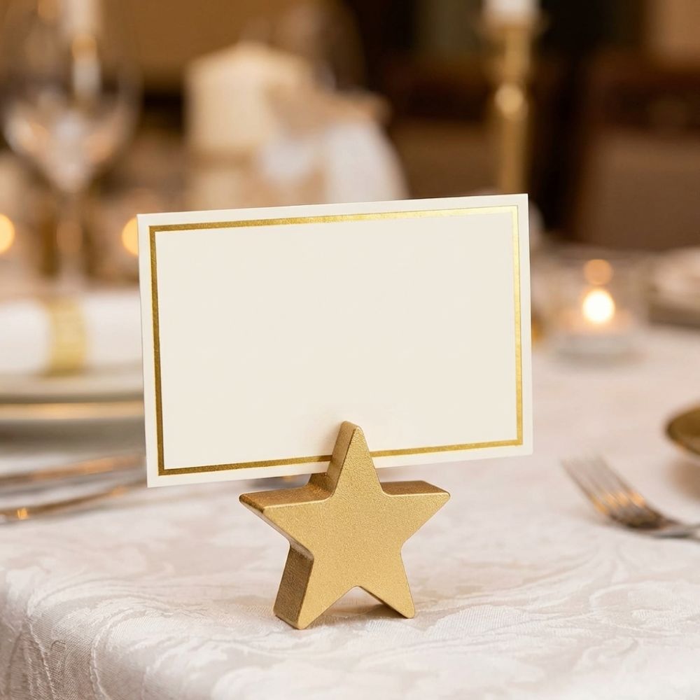 12 個の星型ハート型テーブル番号カードスタンドゴールド木製 - Table Number Gold のレビューと価格