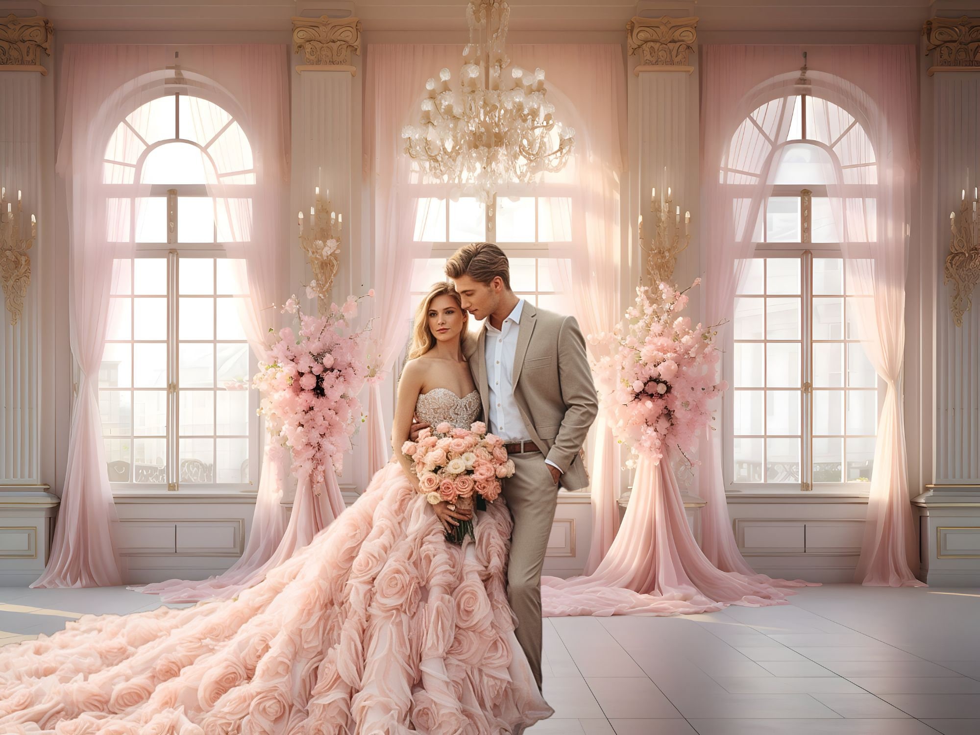 ピンクの宮殿の花の写真撮影の背景カーテン大人の誕生日結婚式マ - Wedding Qq のレビューと価格